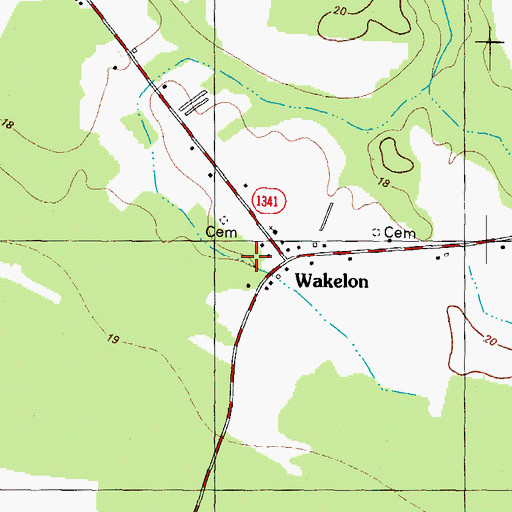 Topographic Map of Wakelon, NC