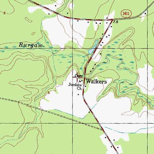Topographic Map of Walkers, NC