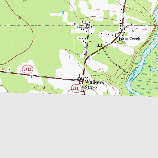 Topographic Map of Walkers Store, NC