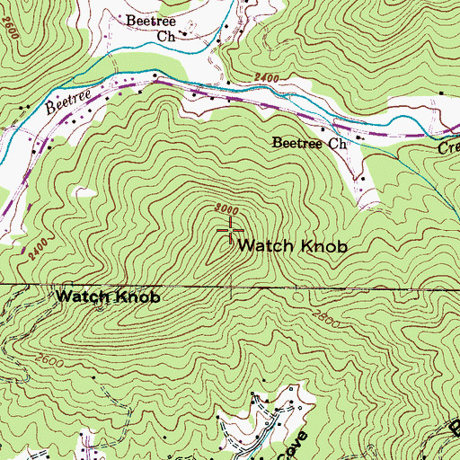 Topographic Map of Watch Knob, NC