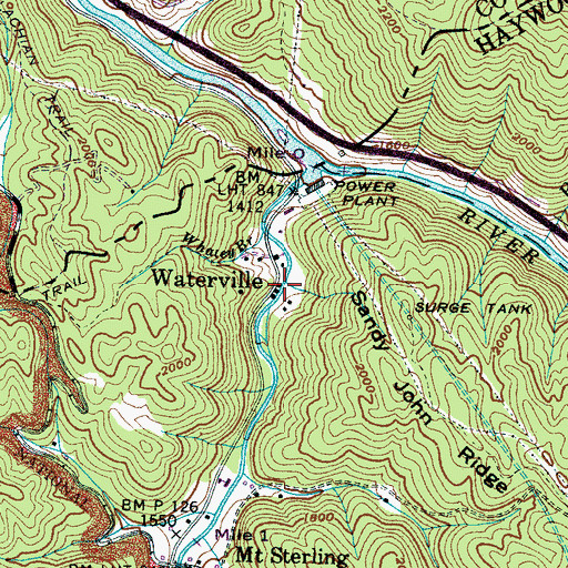 Topographic Map of Waterville, NC