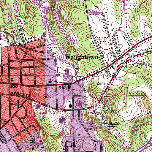 Topographic Map of Waughtown, NC