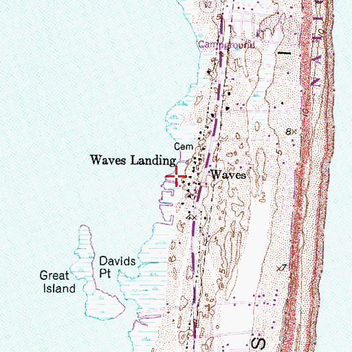 Topographic Map of Waves Landing, NC
