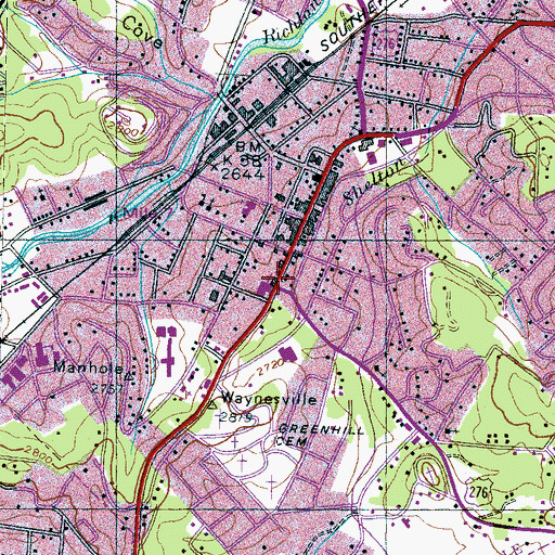 Topographic Map of Waynesville, NC