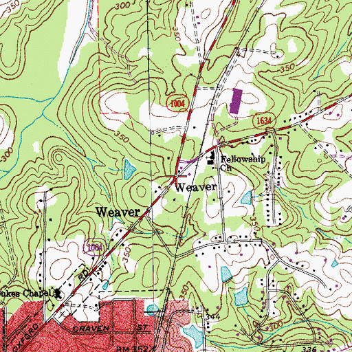 Topographic Map of Weaver, NC