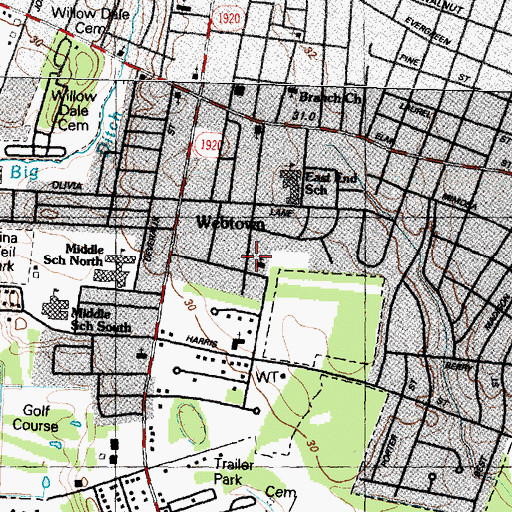 Topographic Map of Webtown, NC