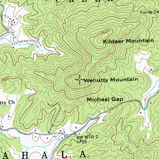 Topographic Map of Wehutty Mountain, NC