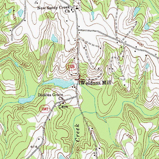 Topographic Map of Weldons Mill, NC