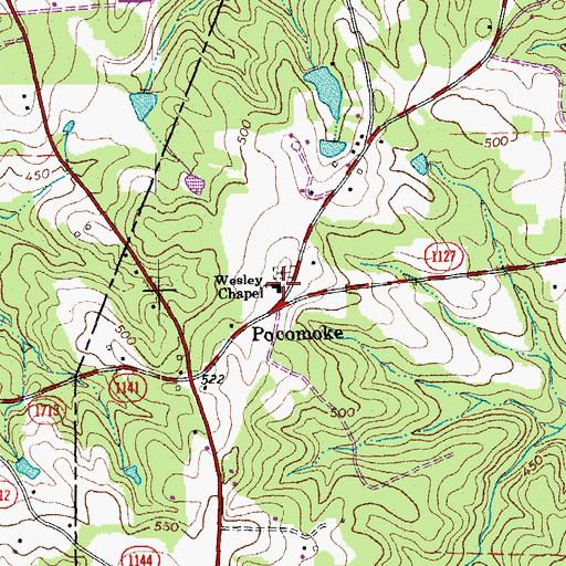 Topographic Map of Wesley Chapel, NC