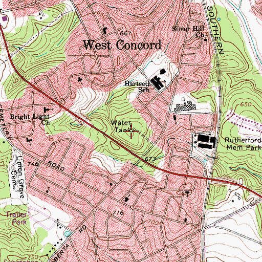 Topographic Map of West Concord, NC