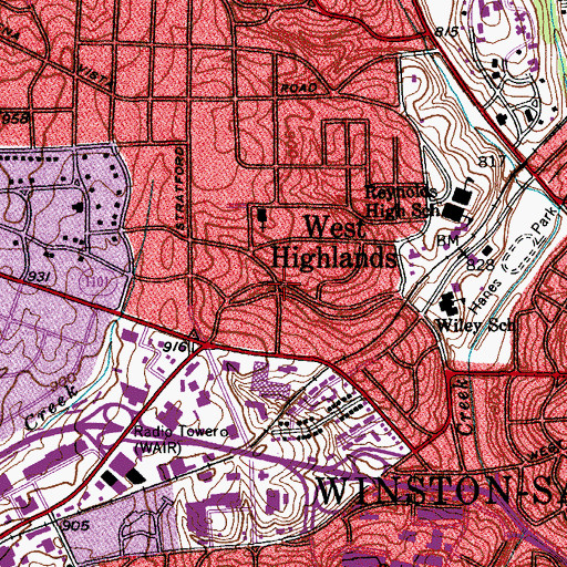 Topographic Map of West Highlands, NC
