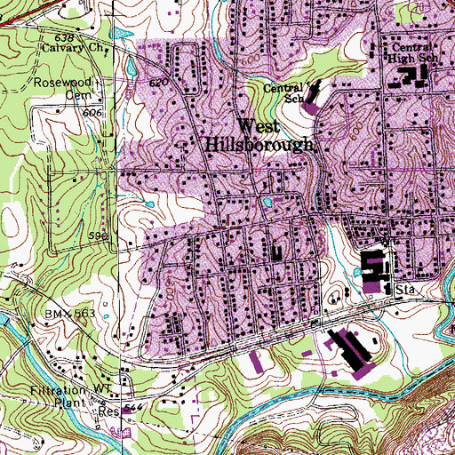 Topographic Map of West Hillsborough, NC