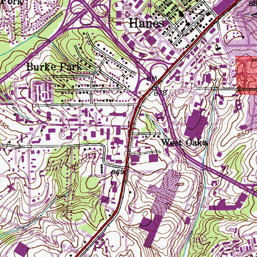 Topographic Map of West Oaks, NC