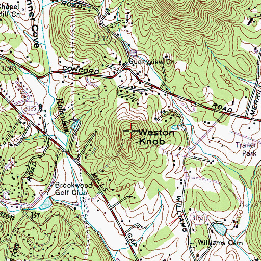 Topographic Map of Weston Knob, NC