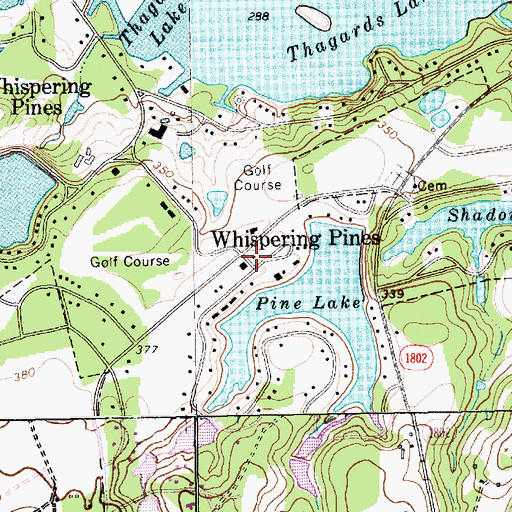 Topographic Map of Whispering Pines, NC