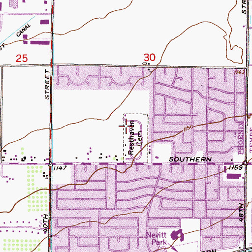 Topographic Map of Resthaven Memorial Gardens, AZ