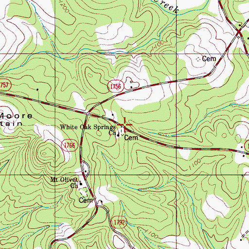 Topographic Map of White Oak Springs Church, NC