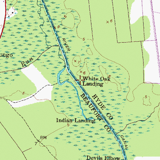 Topographic Map of White Oak Landing, NC