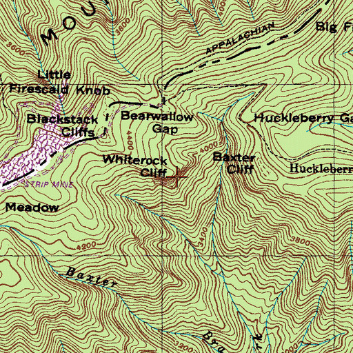 Topographic Map of Whiterock Cliff, NC