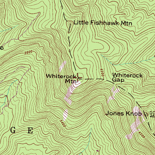 Topographic Map of Whiterock Mountain, NC