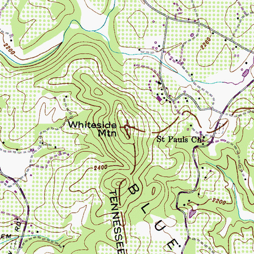 Topographic Map of Whiteside Mountain, NC