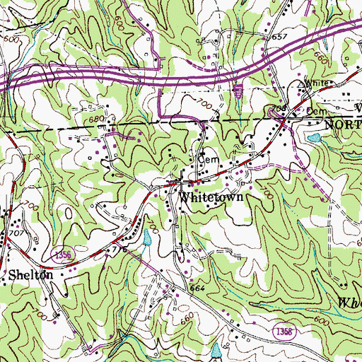 Topographic Map of Whitetown, NC