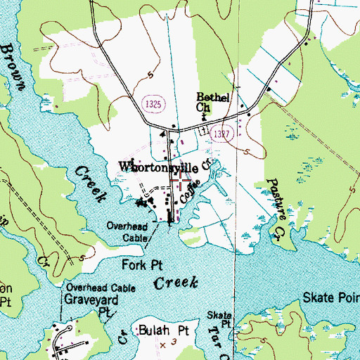 Topographic Map of Whortonsville, NC