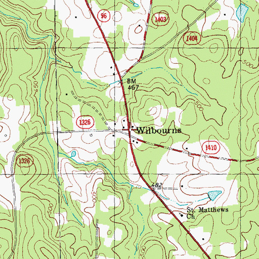 Topographic Map of Wilbourns, NC