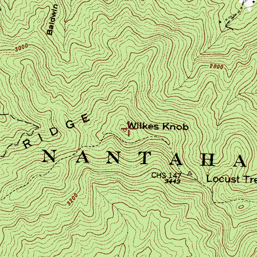 Topographic Map of Wilkes Knob, NC