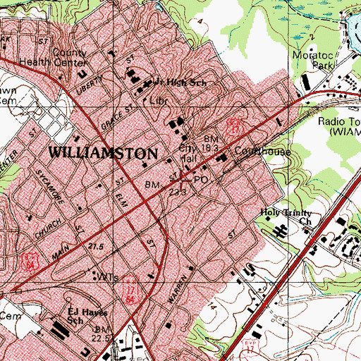 Topographic Map of Williamston, NC