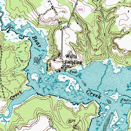 Topographic Map of Willis Landing, NC
