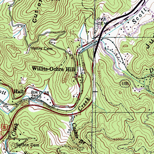 Topographic Map of Willits-Ochre Hill, NC