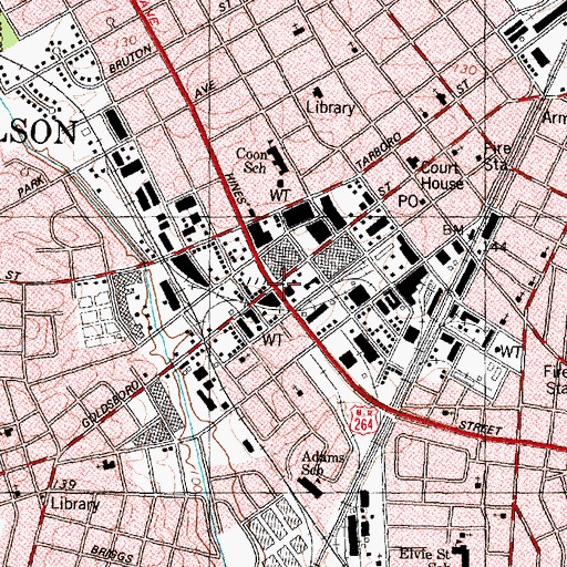 Topographic Map of Wilson, NC