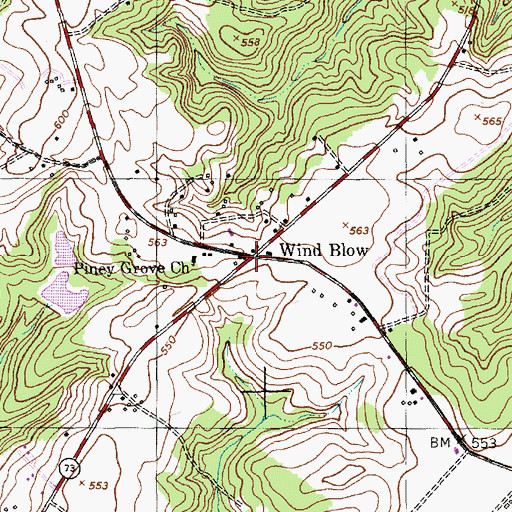 Topographic Map of Wind Blow, NC
