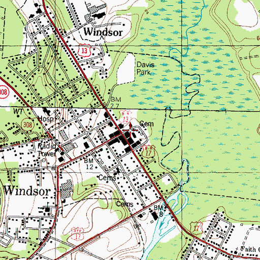 Topographic Map of Windsor, NC