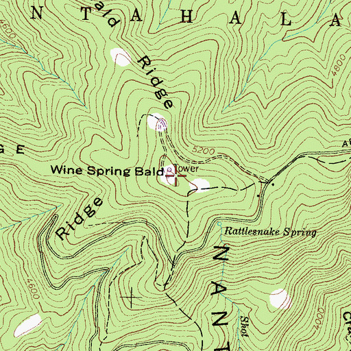 Topographic Map of Wine Spring Bald, NC