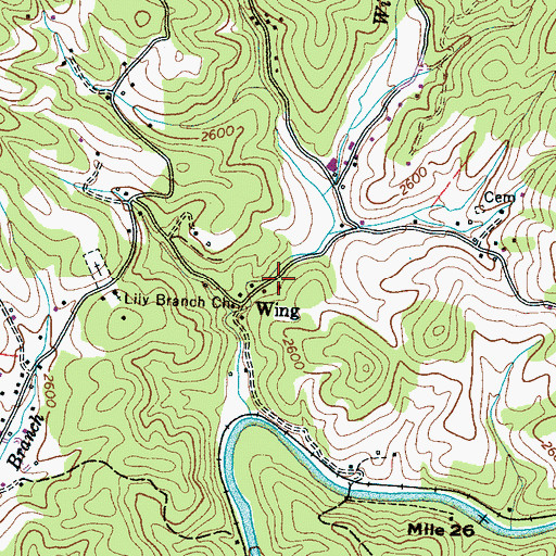 Topographic Map of Wing, NC