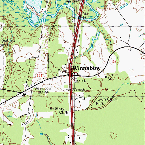 Topographic Map of Winnabow, NC