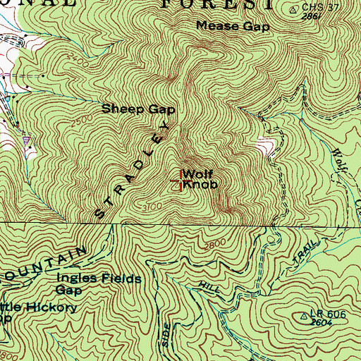 Topographic Map of Wolf Knob, NC