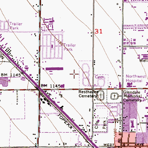 Topographic Map of West Resthaven Park Cemetery, AZ