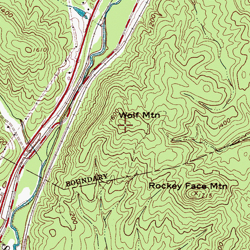 Topographic Map of Wolf Mountain, NC