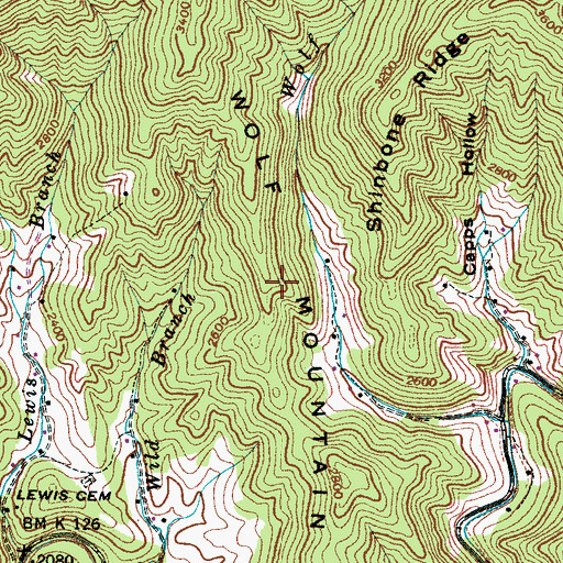 Topographic Map of Wolf Mountain, NC