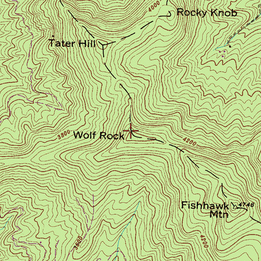Topographic Map of Wolf Rock, NC