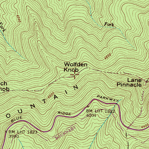Topographic Map of Wolfden Knob, NC