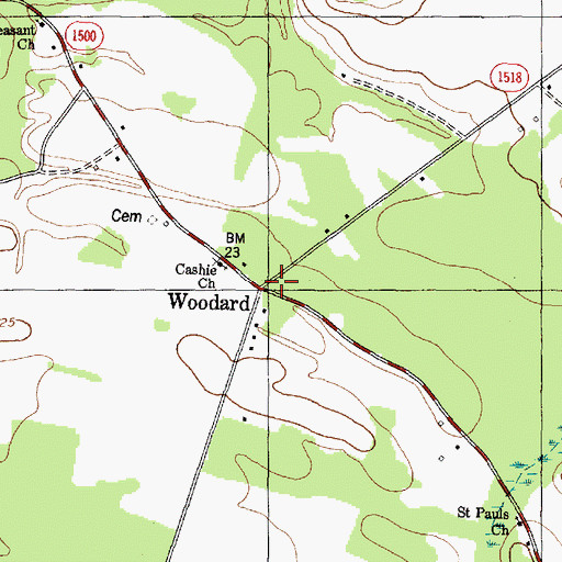 Topographic Map of Woodard, NC