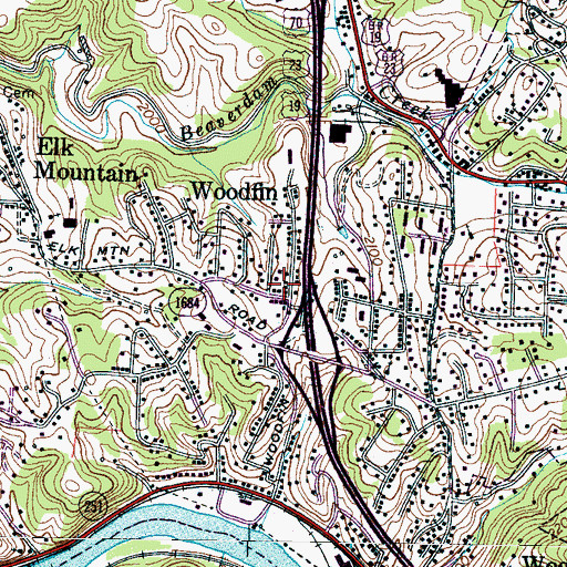 Topographic Map of Woodfin, NC