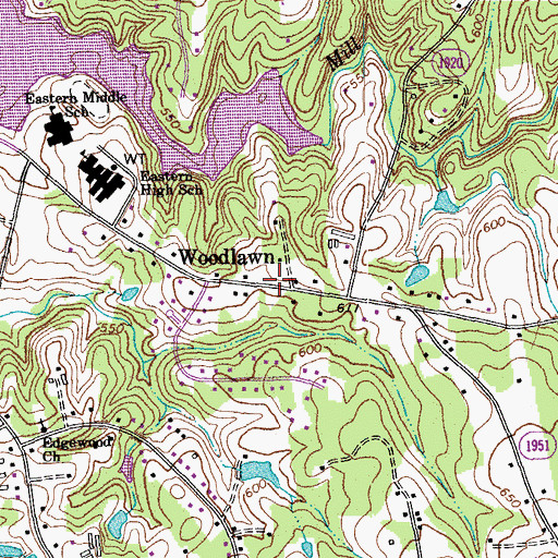 Topographic Map of Woodlawn, NC