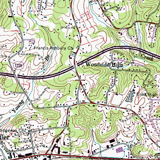 Topographic Map of Woodside Hills, NC