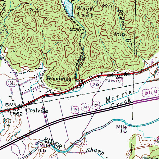 Topographic Map of Woodville, NC