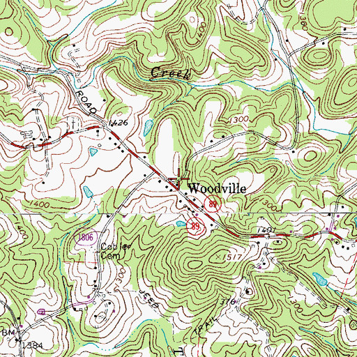 Topographic Map of Woodville, NC